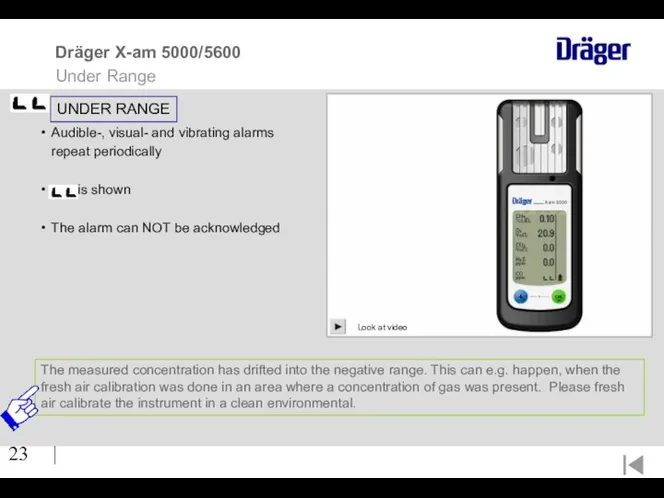 | Look at video UNDER RANGE Audible-, visual- and vibrating