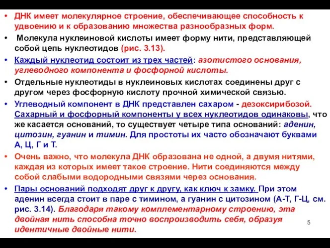 ДНК имеет молекулярное строение, обеспечивающее способность к удвоению и к образованию множества разнообразных