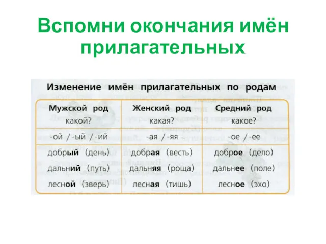 Вспомни окончания имён прилагательных