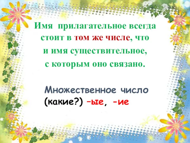 Имя прилагательное всегда стоит в том же числе, что и