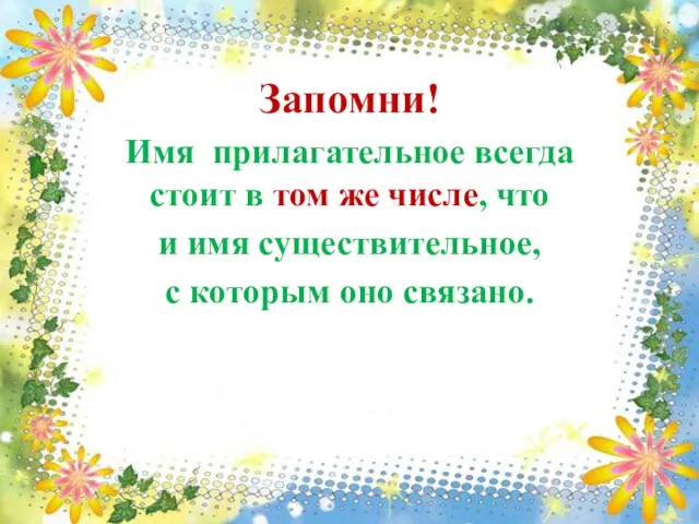 Запомни! Имя прилагательное всегда стоит в том же числе, что