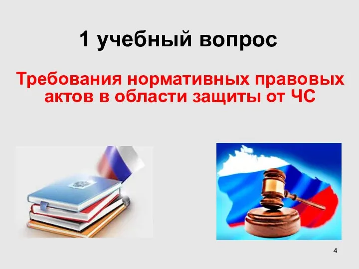 1 учебный вопрос Требования нормативных правовых актов в области защиты от ЧС