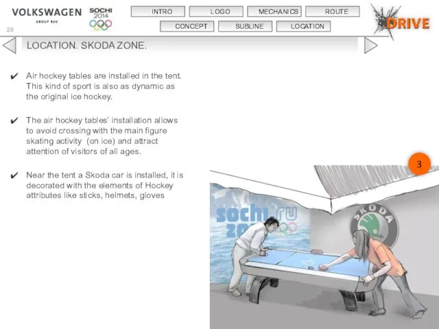 LOCATION. SKODA ZONE. Air hockey tables are installed in the