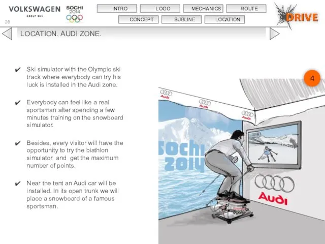 LOCATION. AUDI ZONE. Ski simulator with the Olympic ski track