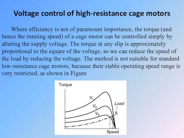 Voltage control of high-resistance cage motors Where efficiency is not of paramount importance,
