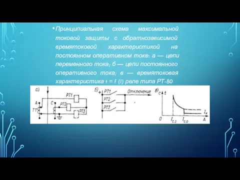 Принципиальная схема максимальной токовой защиты с обратнозависимой времятоковой характеристикой на