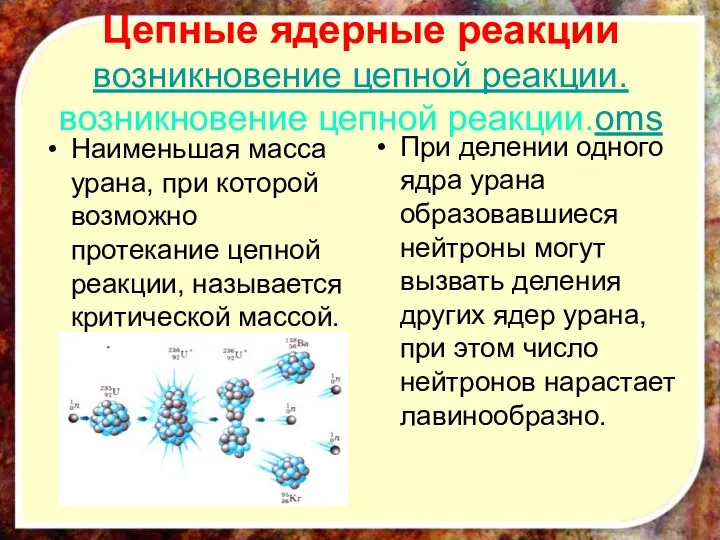 Цепные ядерные реакции возникновение цепной реакции.возникновение цепной реакции.oms Наименьшая масса