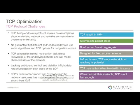 TCP Optimization TCP Protocol Challenges TCP, being endpoints protocol, makes