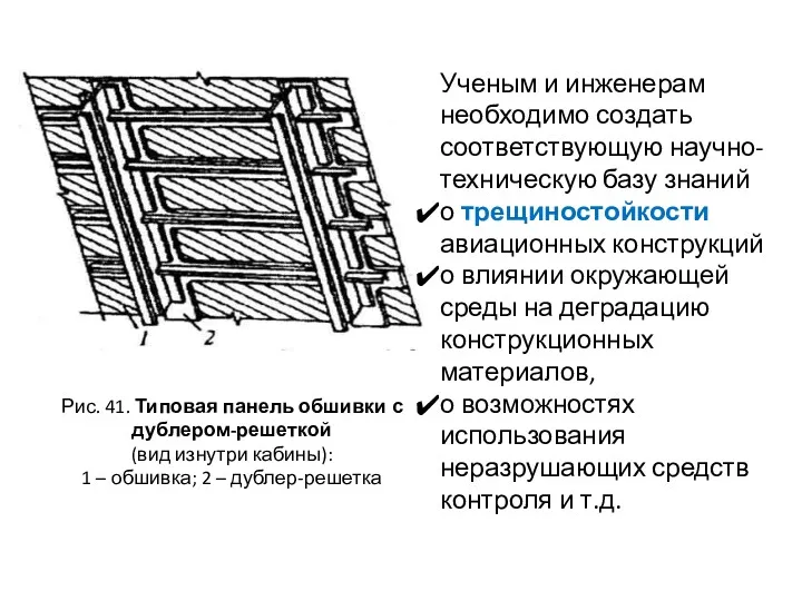 Рис. 41. Типовая панель обшивки с дублером-решеткой (вид изнутри кабины):