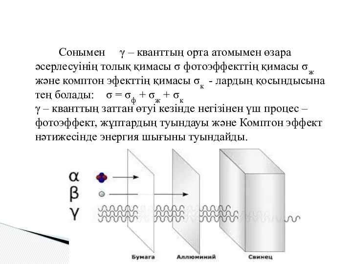 Сонымен γ – кванттың орта атомымен өзара әсерлесуінің толық қимасы