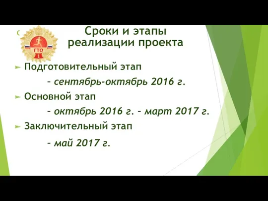 срокиСС Подготовительный этап – сентябрь-октябрь 2016 г. Основной этап –