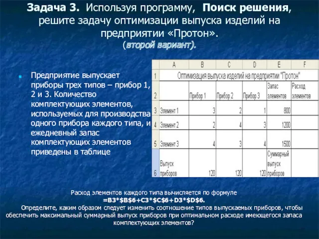 Задача 3. Используя программу, Поиск решения, решите задачу оптимизации выпуска