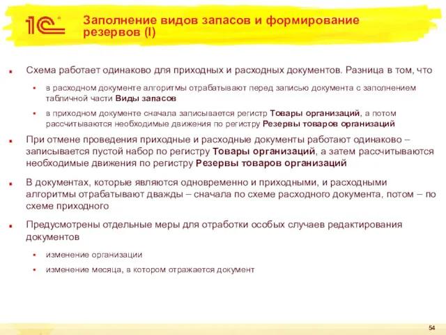 Заполнение видов запасов и формирование резервов (I) Схема работает одинаково