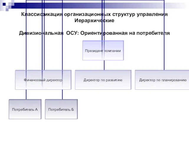 Классификация организационных структур управления Иерархические Дивизиональная ОСУ: Ориентированная на потребителя