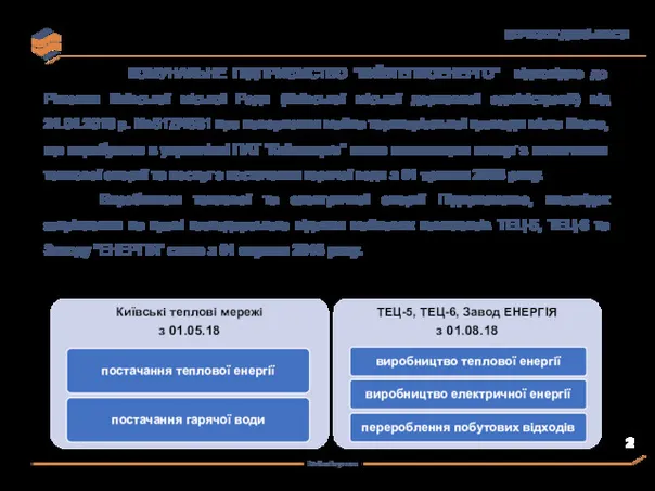 ПОЧАТОК ДІЯЛЬНОСТІ КОМУНАЛЬНЕ ПІДПРИЄМСТВО "КИЇВТЕПЛОЕНЕРГО" відповідно до Рішення Київської міської