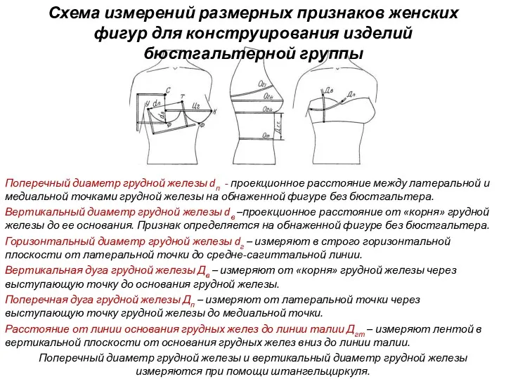 Поперечный диаметр грудной железы dп - проекционное расстояние между латеральной