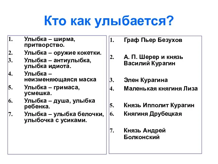 Кто как улыбается? Улыбка – ширма, притворство. Улыбка – оружие