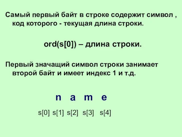 Самый первый байт в строке содержит символ , код которого