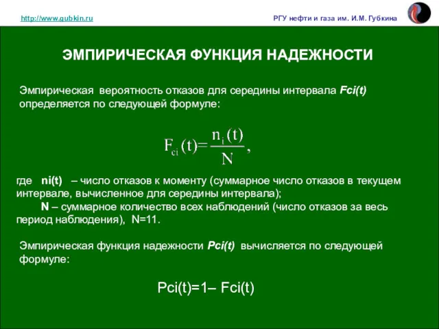 http://www.gubkin.ru РГУ нефти и газа им. И.М. Губкина ЭМПИРИЧЕСКАЯ ФУНКЦИЯ