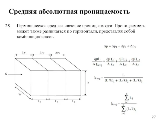 Средняя абсолютная проницаемость Гармоническое среднее значение проницаемости. Проницаемость может также