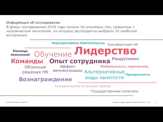 В фокус исследования 2019 года попали 16 ключевых тем, связанных