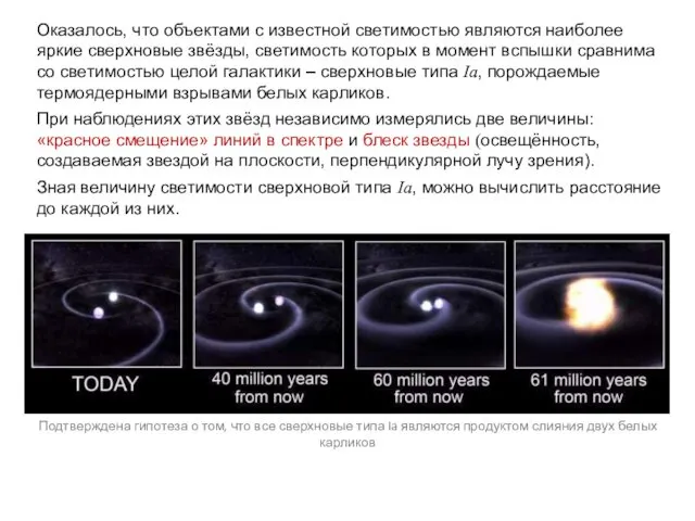 Оказалось, что объектами с известной светимостью являются наиболее яркие сверхновые