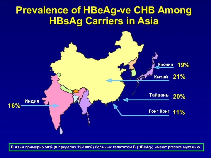 Prevalence of HBeAg-ve CHB Among HBsAg Carriers in Asia В
