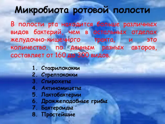 Микробиота ротовой полости В полости рта находится больше различных видов