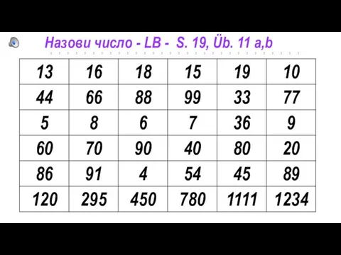 Назови число - LB - S. 19, Üb. 11 a,b