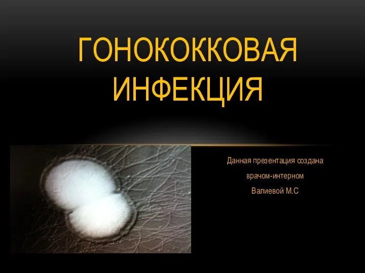 Данная презентация создана врачом-интерном Валиевой М.С ГОНОКОККОВАЯ ИНФЕКЦИЯ