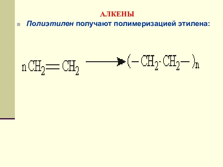 АЛКЕНЫ Полиэтилен получают полимеризацией этилена: