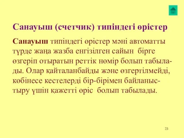 Санауыш (счетчик) типіндегі өрістер Санауыш типіндегі өрістер мәні автоматты түрде