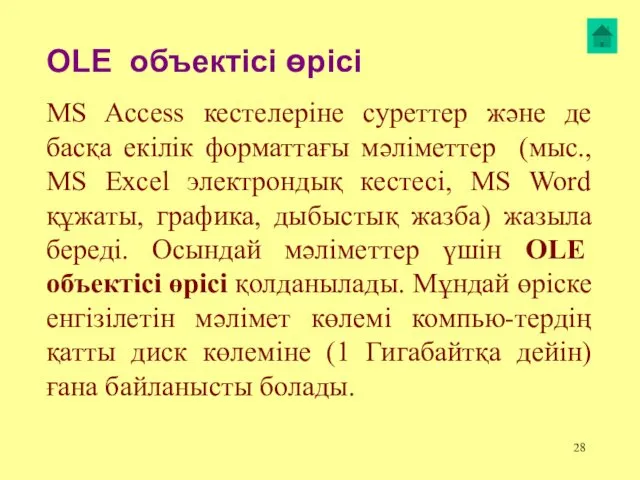 OLE объектісі өрісі MS Access кестелеріне суреттер және де басқа