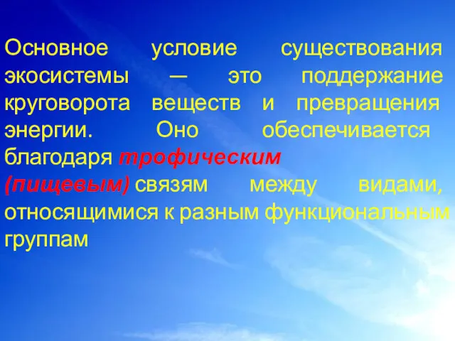 Основное условие существования экосистемы — это поддержание круговорота веществ и