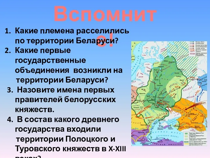 Вспомните! Какие племена расселились по территории Беларуси? Какие первые государственные