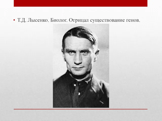 Т.Д. Лысенко. Биолог. Отрицал существование генов.