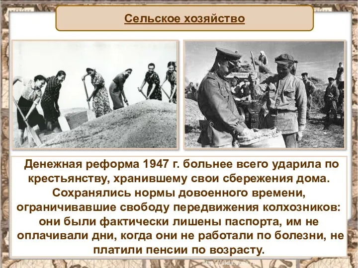 Сельское хозяйство Денежная реформа 1947 г. больнее всего ударила по