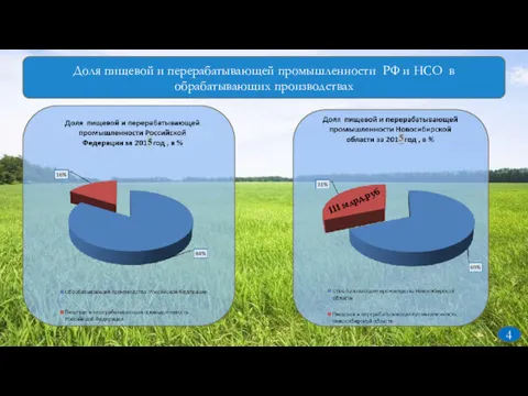 Доля пищевой и перерабатывающей промышленности РФ и НСО в обрабатывающих производствах 4 5 111 млрд.руб