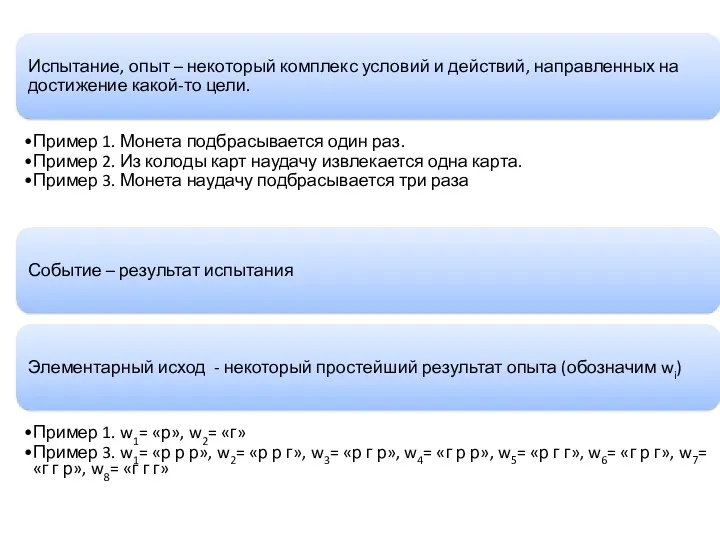 Испытание, опыт – некоторый комплекс условий и действий, направленных на