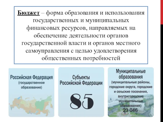 Бюджет – форма образования и использования государственных и муниципальных финансовых