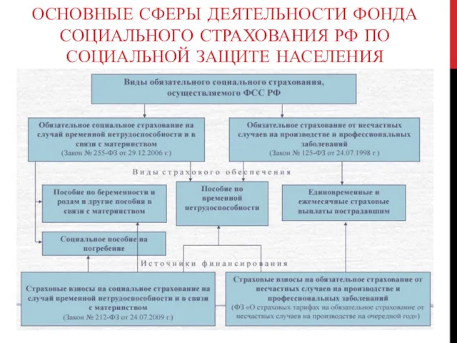 ОСНОВНЫЕ СФЕРЫ ДЕЯТЕЛЬНОСТИ ФОНДА СОЦИАЛЬНОГО СТРАХОВАНИЯ РФ ПО СОЦИАЛЬНОЙ ЗАЩИТЕ НАСЕЛЕНИЯ