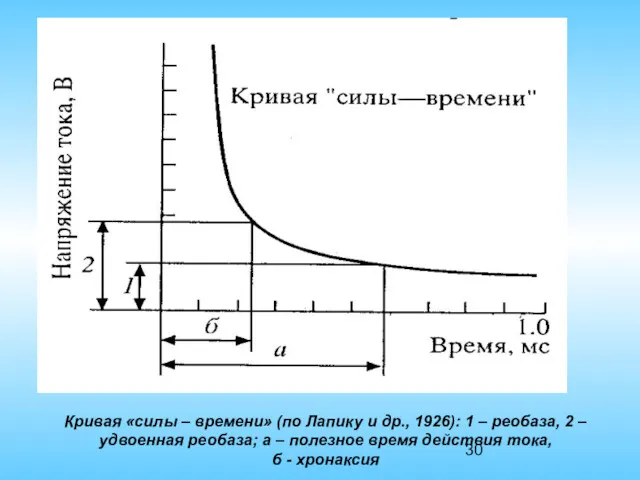 Кривая «силы – времени» (по Лапику и др., 1926): 1