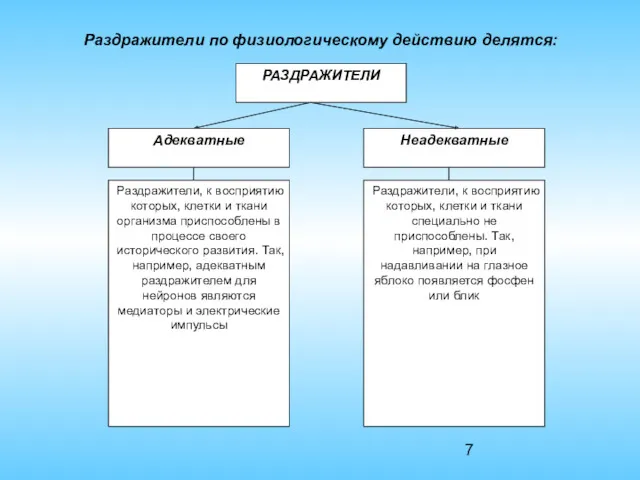 Раздражители по физиологическому действию делятся: