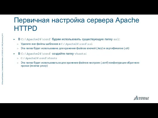 Первичная настройка сервера Apache HTTPD В C:\Apache24\conf будем использовать существующую