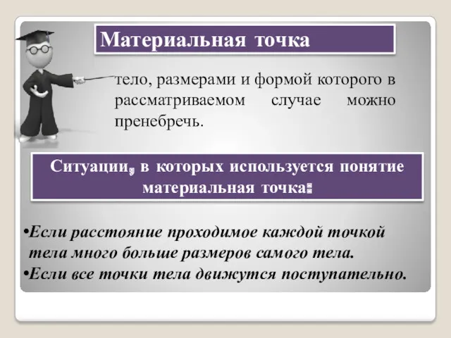 тело, размерами и формой которого в рассматриваемом случае можно пренебречь.