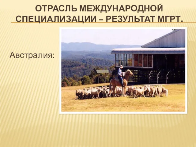 ОТРАСЛЬ МЕЖДУНАРОДНОЙ СПЕЦИАЛИЗАЦИИ – РЕЗУЛЬТАТ МГРТ. Австралия: