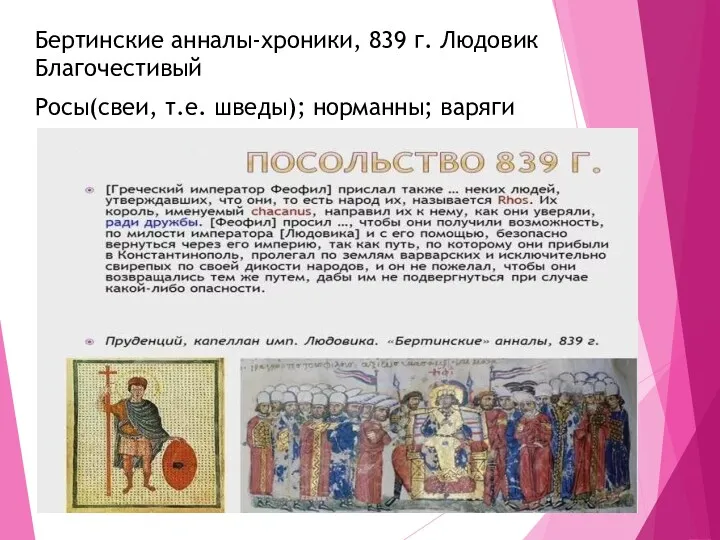 Бертинские анналы-хроники, 839 г. Людовик Благочестивый Росы(свеи, т.е. шведы); норманны; варяги