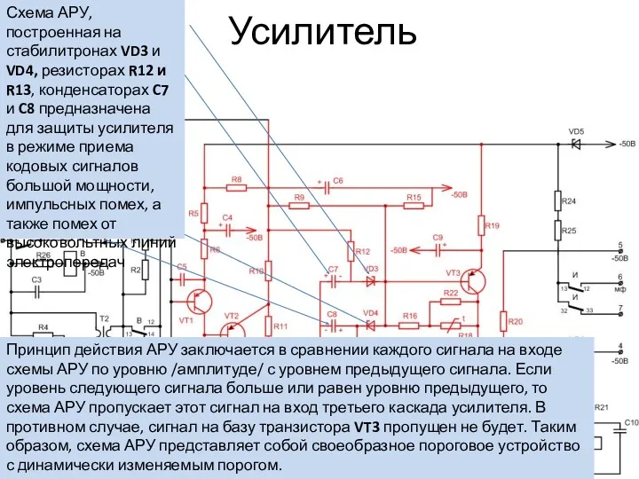 Усилитель Схема АРУ, построенная на стабилитронах VD3 и VD4, резисторах