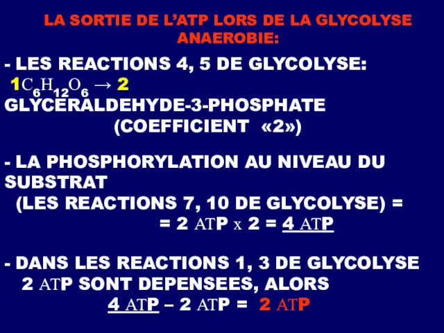 LA SORTIE DE L’ATP LORS DE LA GLYCOLYSE ANAEROBIE: -