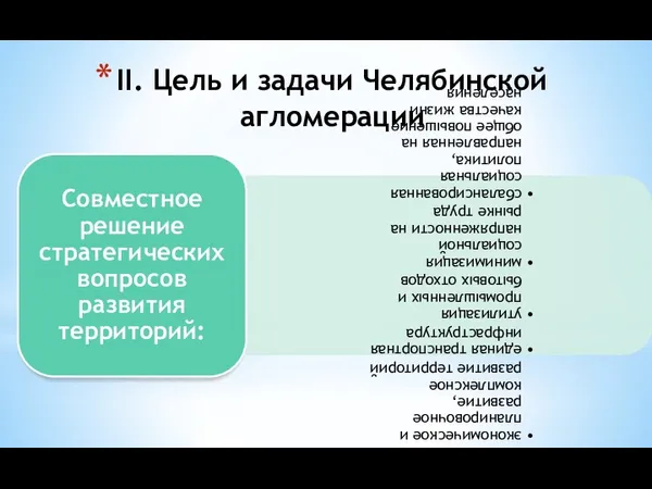 II. Цель и задачи Челябинской агломерации